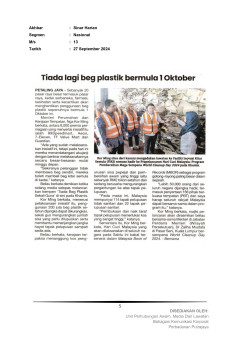 Tiada lagi beg plastik bermula 1 Oktober