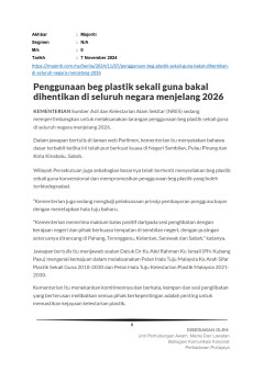 Pengguna beg plastik sekali guna bakal dihentikan di seluruh negaramenjelang 2026